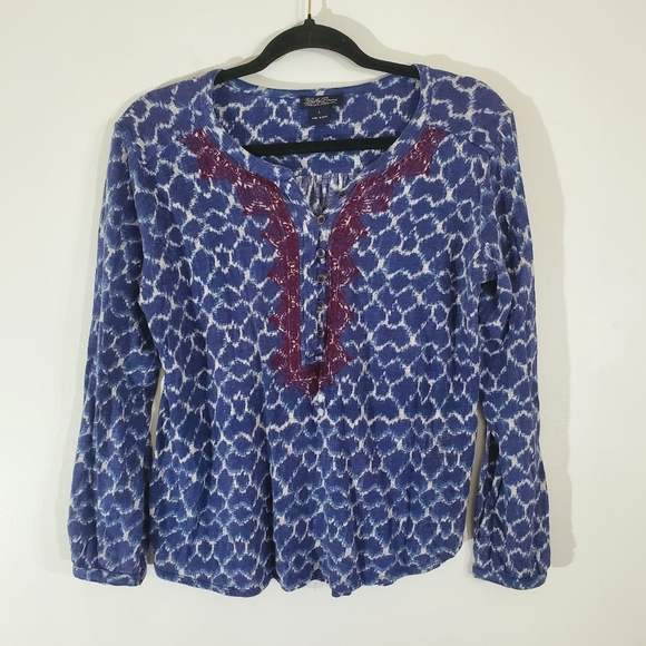 Lucky Brand Embroidered Blouse Top Cotton Red White & Blue Size LARGE - Picture 3 of 5